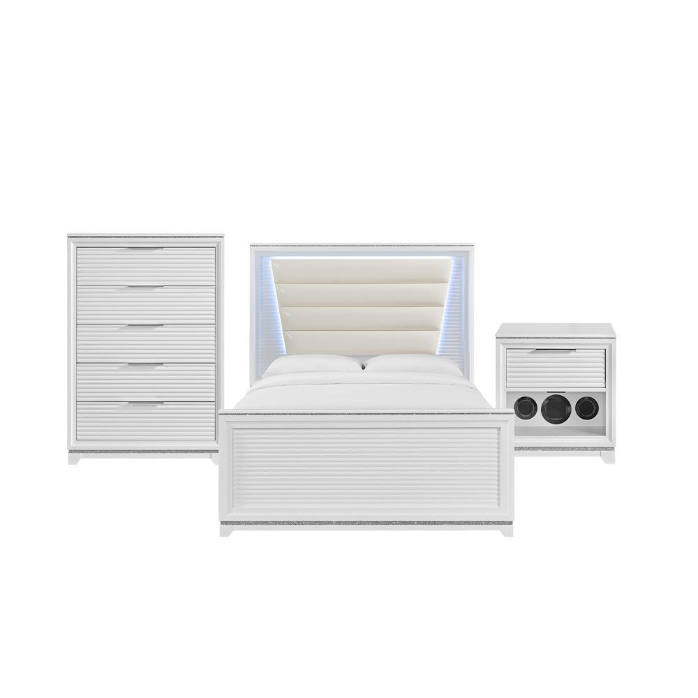 Picket House Furnishings - Xena Queen UPH 3PC Bedroom Set with Lights in White - B-14260-7-QUB-3PC veiw 1