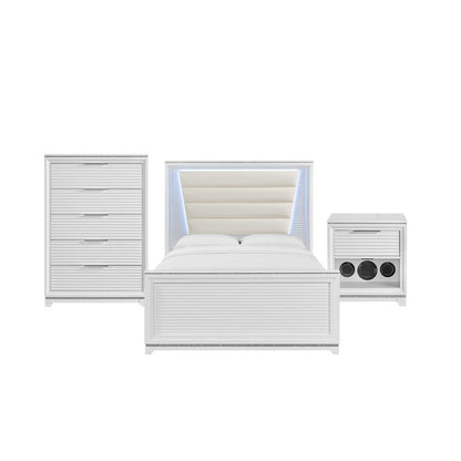 Picket House Furnishings - Xena Queen UPH 3PC Bedroom Set with Lights in White - B-14260-7-QUB-3PC veiw 1