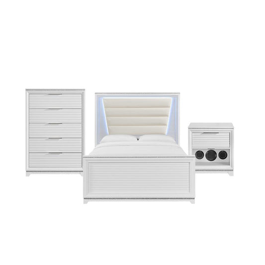 Picket House Furnishings - Xena Queen UPH 3PC Bedroom Set with Lights in White - B-14260-7-QUB-3PC veiw 1