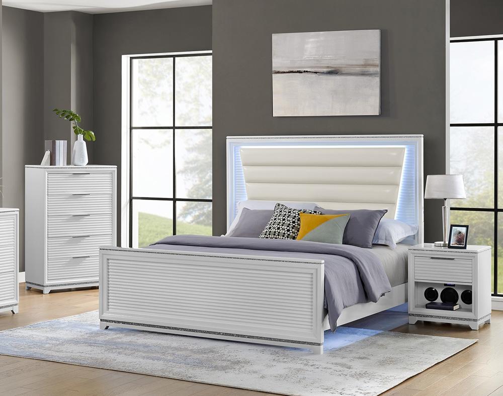 Picket House Furnishings - Xena Queen UPH 3PC Bedroom Set with Lights in White - B-14260-7-QUB-3PC veiw 6