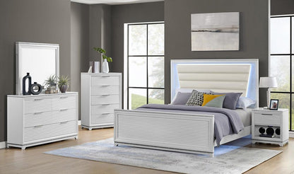 Picket House Furnishings - Xena Queen UPH 5PC Bedroom Set with Lights in White - B-14260-7-QUB-5PC veiw 7