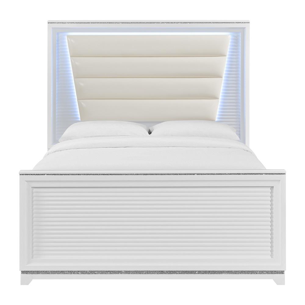 Picket House Furnishings - Xena Queen UPH Bed with Lights in White - B-14260-7-QUB veiw 2