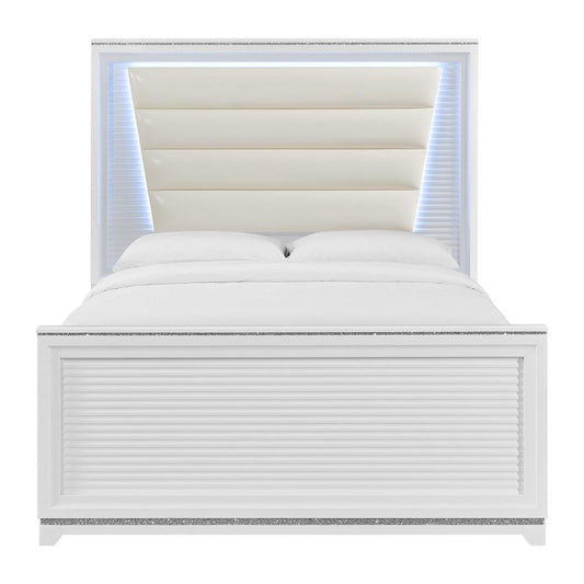 Picket House Furnishings - Xena Queen UPH Bed with Lights in White - B-14260-7-QUB veiw 2
