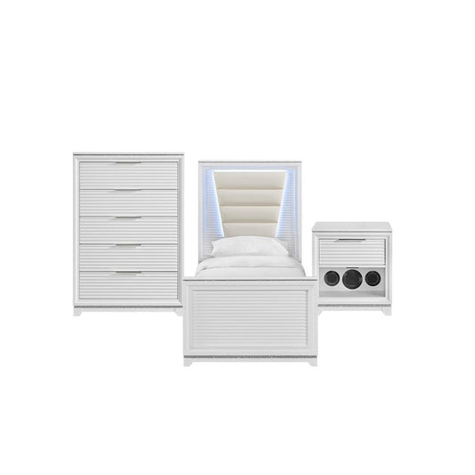 Picket House Furnishings - Xena Twin UPH 3PC Bedroom Set with Lights in White - B-14260-7-TUB-3PC veiw 1