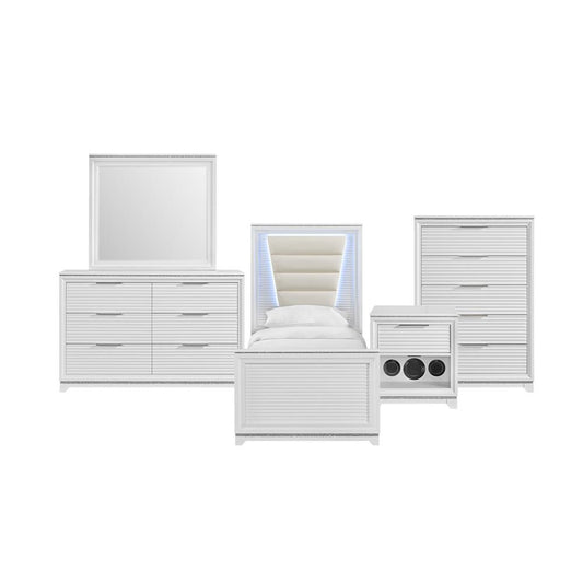 Picket House Furnishings - Xena Twin UPH 5PC Bedroom Set with Lights in White - B-14260-7-TUB-5PC veiw 1
