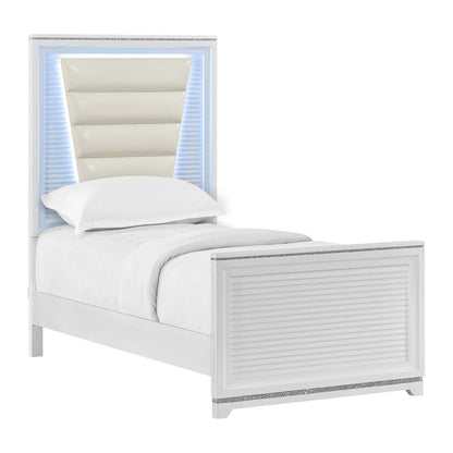 Picket House Furnishings - Xena Twin UPH Bed with Lights in White - B-14260-7-TUB veiw 1