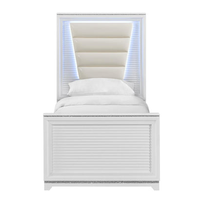 Picket House Furnishings - Xena Twin UPH Bed with Lights in White - B-14260-7-TUB veiw 2