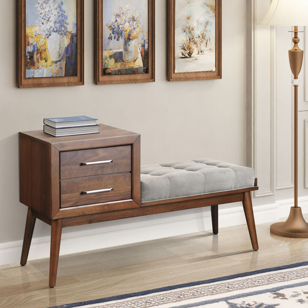 Picket House Furnishings - Zuma Bench with Grey Fabric in Walnut - LA-4650-5-BN view 1