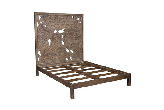 Porter Designs - Dahlia Hand Carved Motif Queen Bed, Brown - 04-196-03B-8436-KIT veiw 1