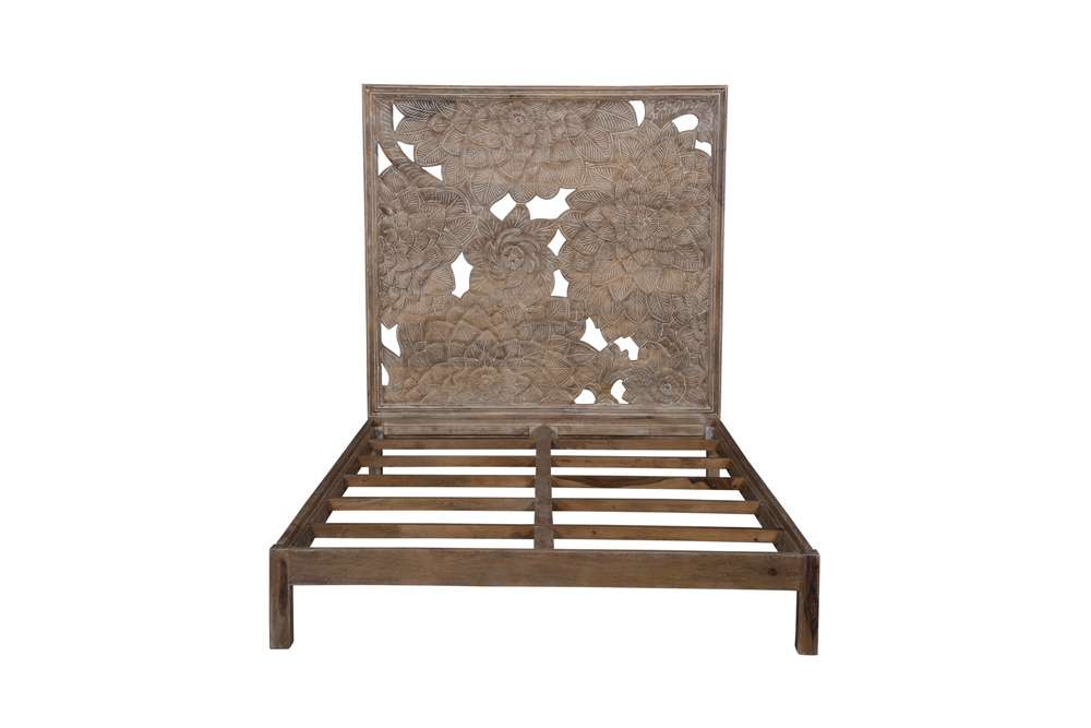 Porter Designs - Dahlia Hand Carved Motif Queen Bed, Brown - 04-196-03B-8436-KIT veiw 2