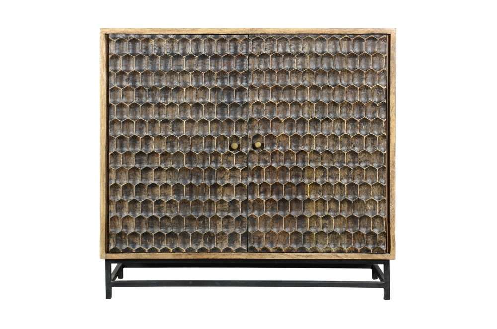 Porter Designs -  Honeycomb Solid Mango Wood Two Door Cabinet, Brown - 05-182-31-52007A veiw 2