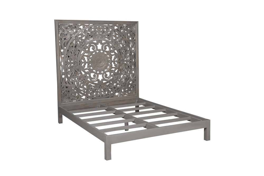 Porter Designs - Mandala Hand Carved Motif Queen Bed, Gray - 04-196-03B-BCB0-KIT veiw 1