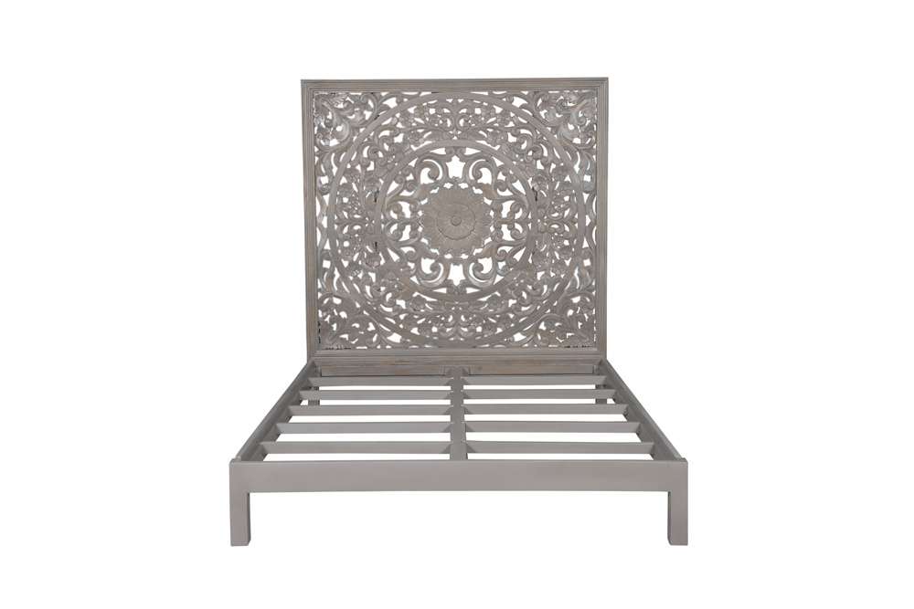 Porter Designs - Mandala Hand Carved Motif Queen Bed, Gray - 04-196-03B-BCB0-KIT veiw 2