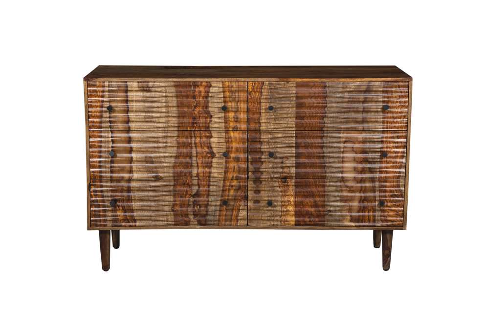 Porter Designs - Waves Solid Sheesham Wood Nightstand, Brown - 04-196-04-W003 veiw 7