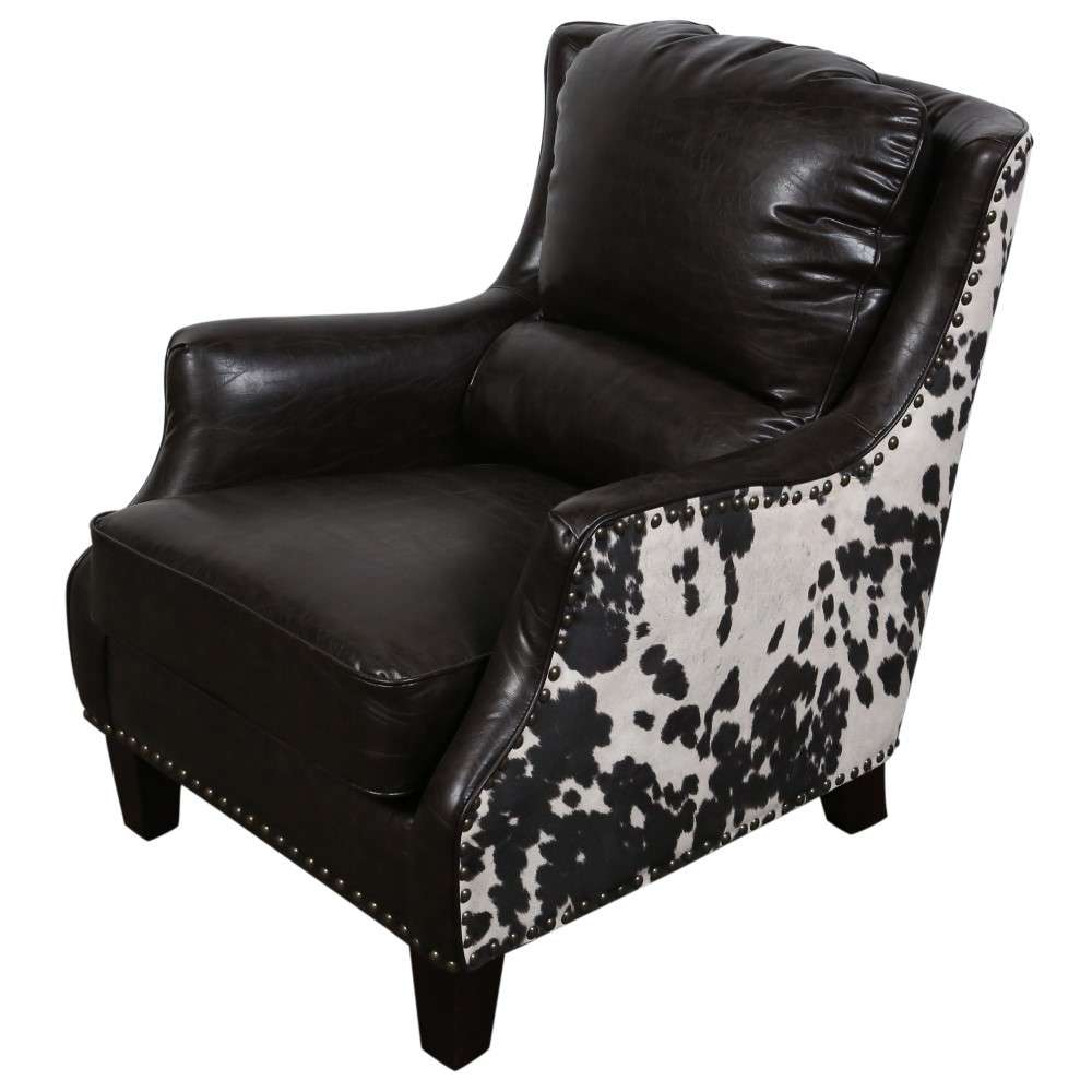 Porter Designs -  Wrangler Leather-look & Cow Pattern Accent Chair, Brown - 01-201-03-0555 veiw 1