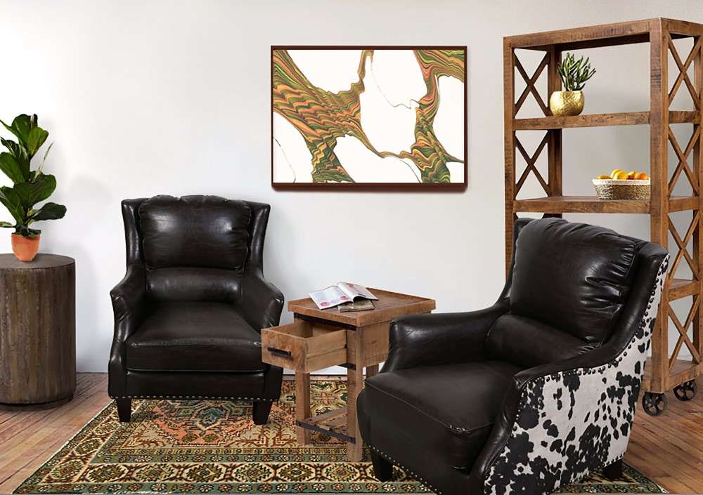 Porter Designs -  Wrangler Leather-look & Cow Pattern Accent Chair, Brown - 01-201-03-0555 veiw 2