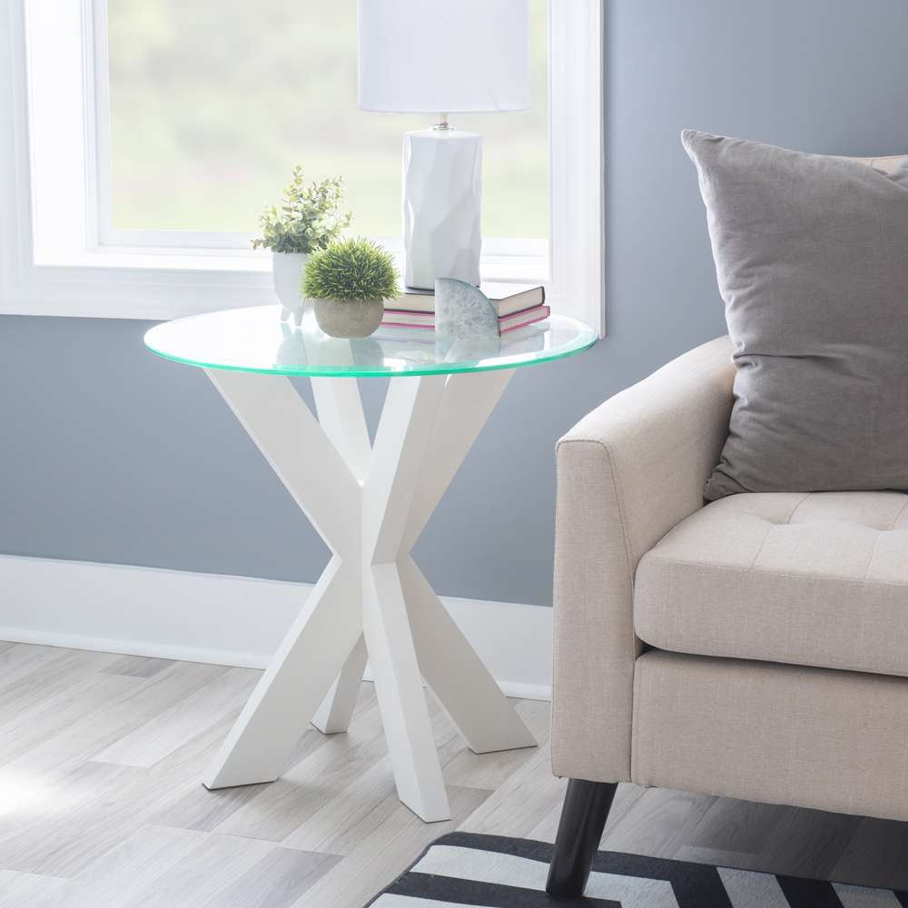 Powell Company - Adler X Base Side Table With Glass White - D1345A20ETW veiw 5
