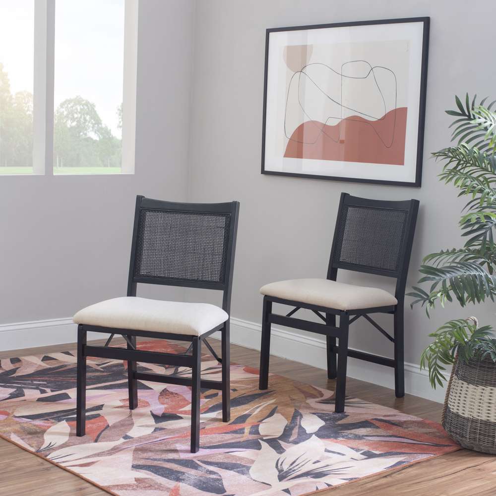 Powell Company - Bauer Cane Folding Chair, Black/Beige Cushion - D1485D22FCB veiw 9