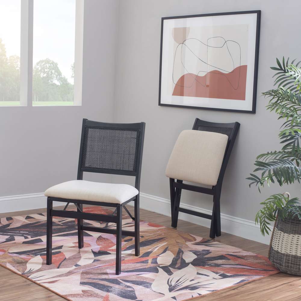 Powell Company - Bauer Cane Folding Chair, Black/Beige Cushion - D1485D22FCB veiw 10