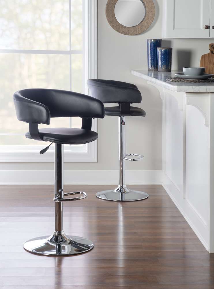 Powell Company - Black Faux Leather Barrel & Chrome Adjustable Height Bar Stool - 212-915 veiw 6
