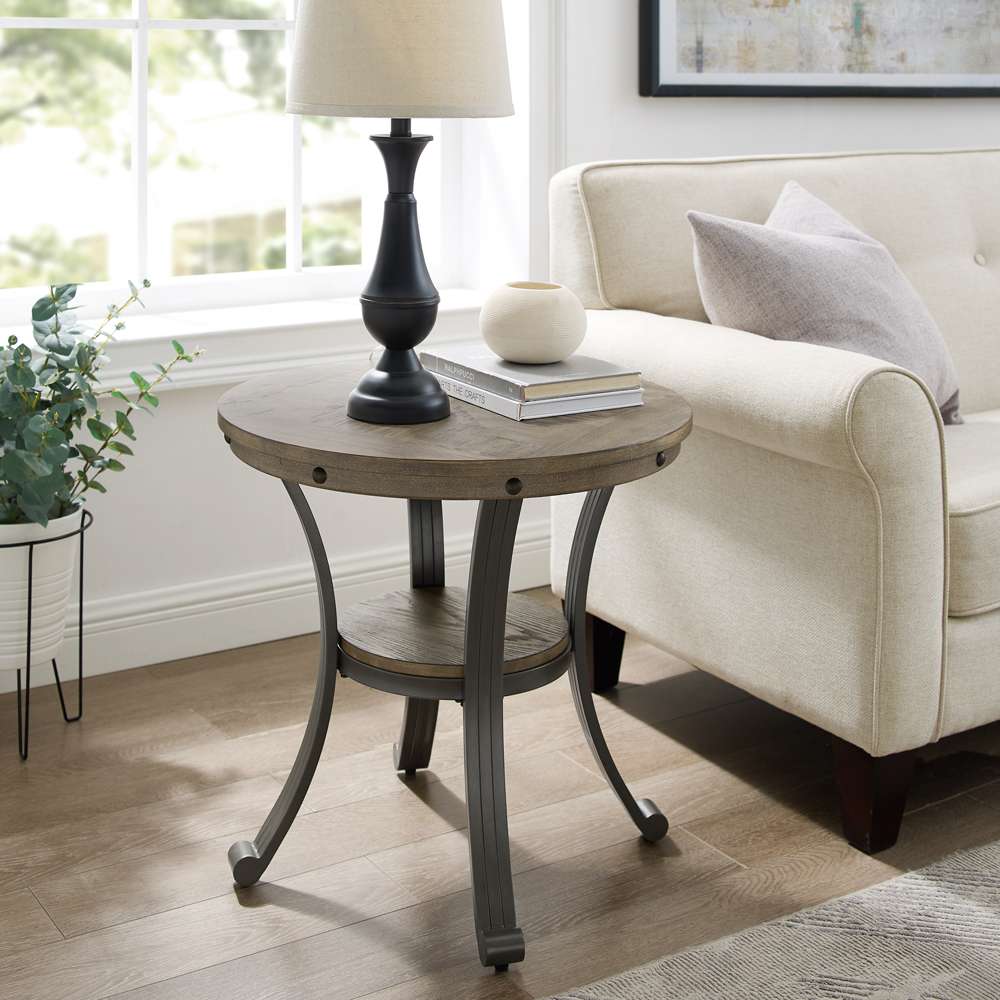 Powell Company - Franklin Metal And Wood Round Side Table Pewter - D1338A20ST veiw 4