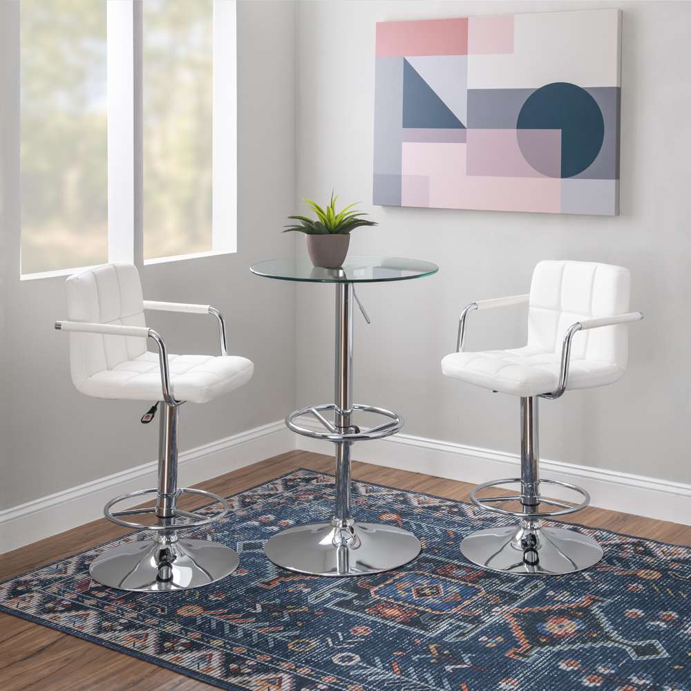 Powell Company - Jenna Quilted 3PC Pub Table Set White - D1454B21PC3W veiw 5