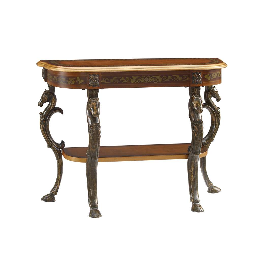 Powell Company - Masterpiece Floral Demilune Console Table With Horse Head, Hoofed-Foot Cast Legs & Display Shelf - 416-225 veiw 1