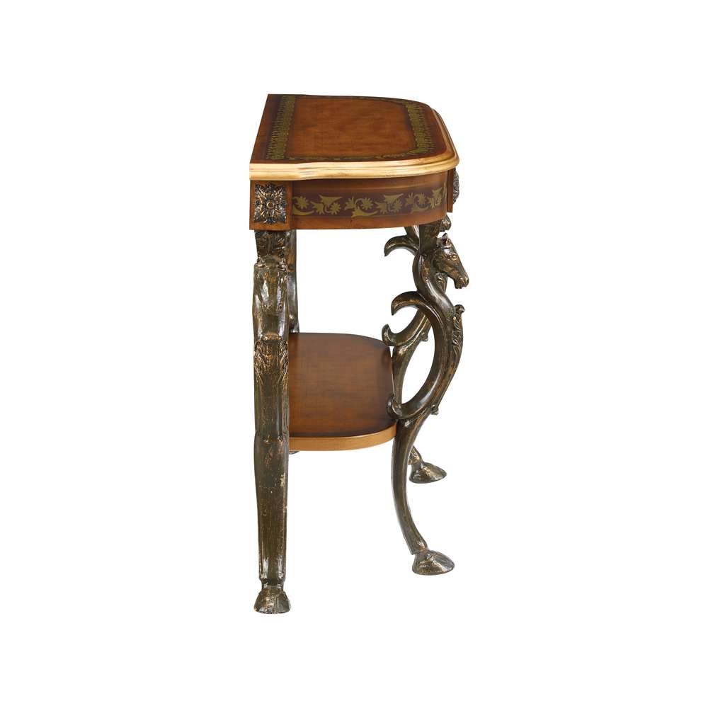 Powell Company - Masterpiece Floral Demilune Console Table With Horse Head, Hoofed-Foot Cast Legs & Display Shelf - 416-225 veiw 3