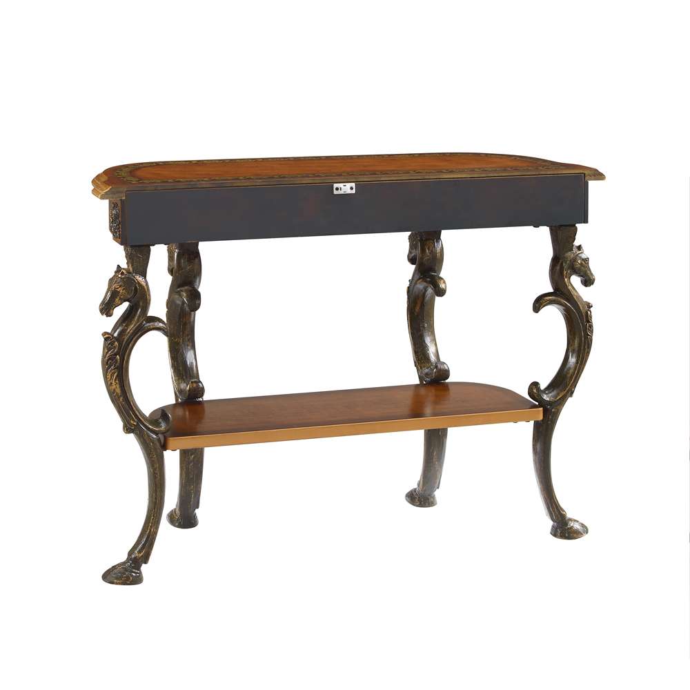 Powell Company - Masterpiece Floral Demilune Console Table With Horse Head, Hoofed-Foot Cast Legs & Display Shelf - 416-225 veiw 4