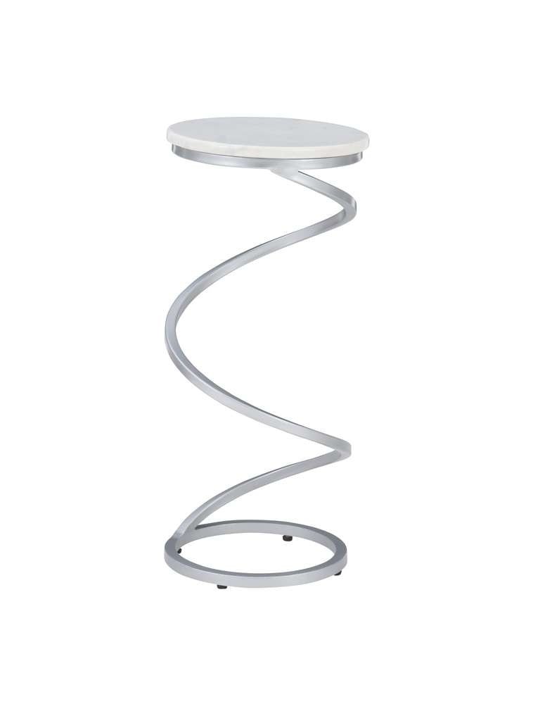 Powell Company - Rian Spiral Drink Table Silver White Marble - D1323A20WSB veiw 1