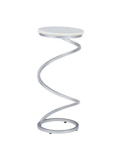 Powell Company - Rian Spiral Drink Table Silver White Marble - D1323A20WSB veiw 1
