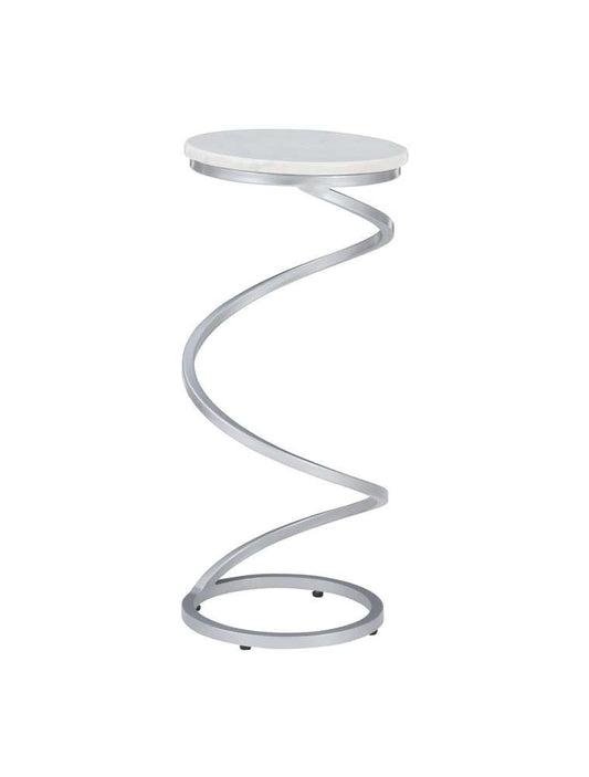 Powell Company - Rian Spiral Drink Table Silver White Marble - D1323A20WSB veiw 1