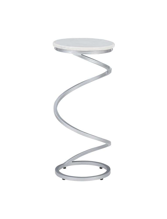 Powell Company - Rian Spiral Drink Table Silver White Marble - D1323A20WSB veiw 2