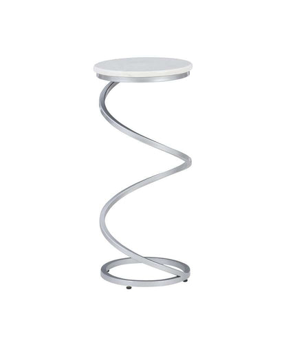 Powell Company - Rian Spiral Drink Table Silver White Marble - D1323A20WSB veiw 3
