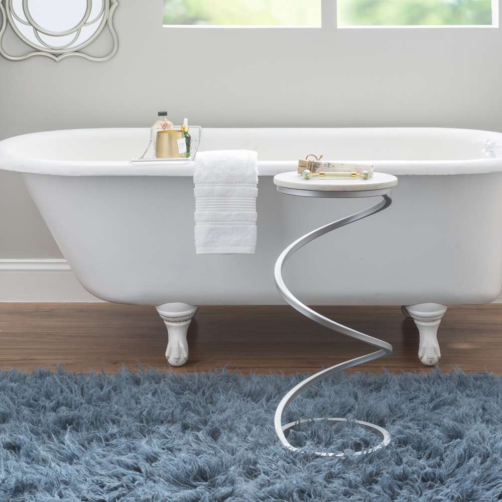 Powell Company - Rian Spiral Drink Table Silver White Marble - D1323A20WSB veiw 6