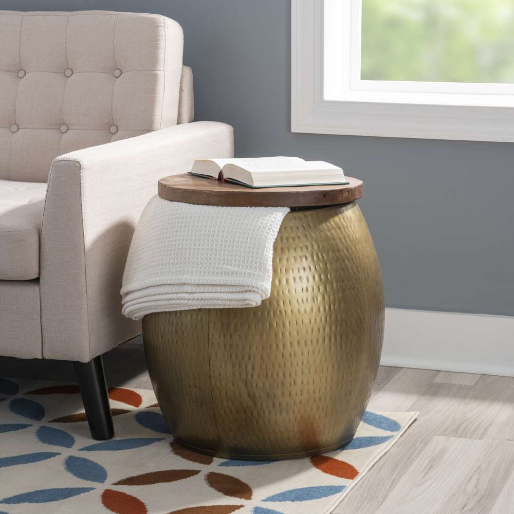 Powell Company - Royce Drum Side Table With Storage Brass - D1241A21STG veiw 5