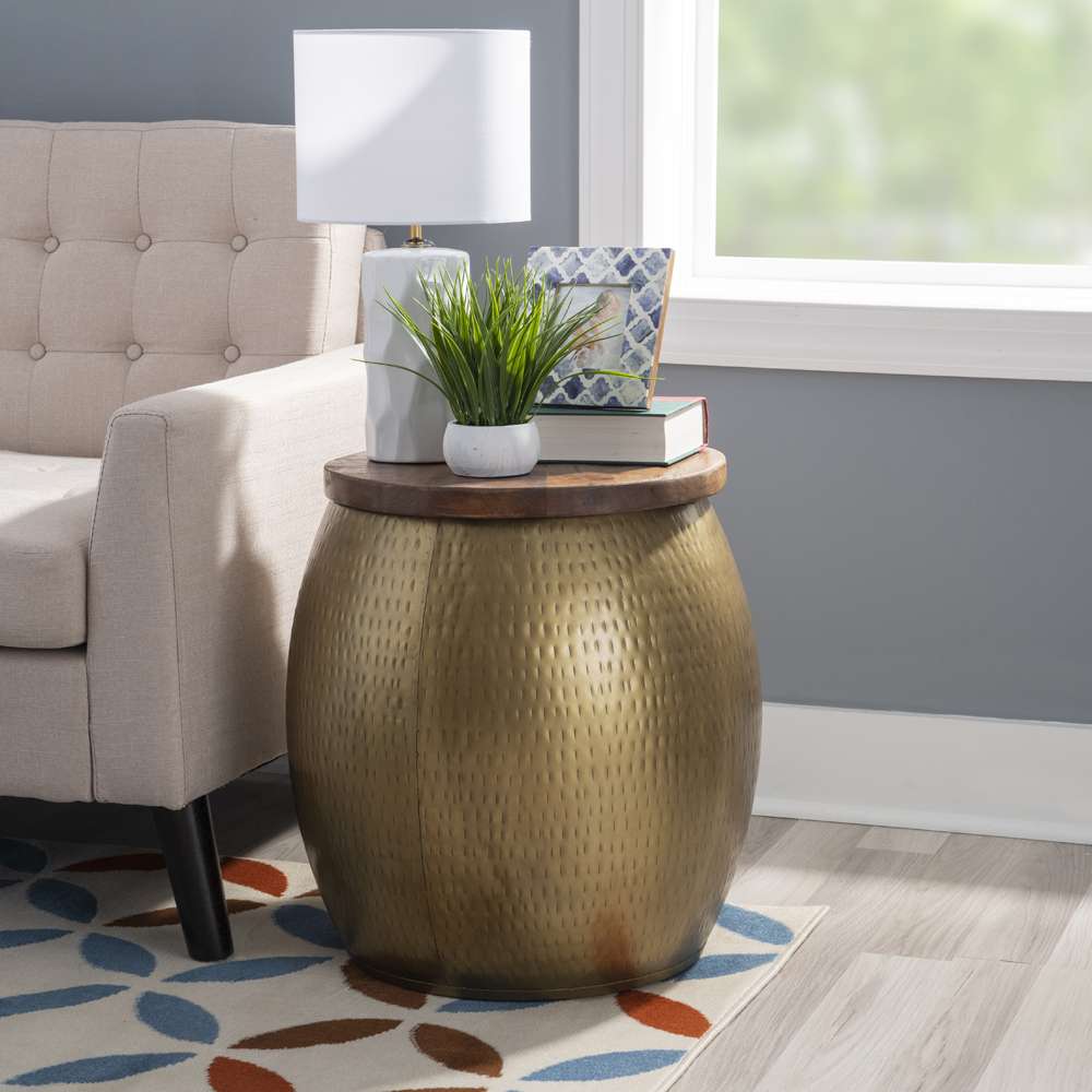 Powell Company - Royce Drum Side Table With Storage Brass - D1241A21STG veiw 6