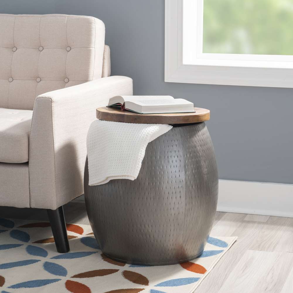 Powell Company - Royce Drum Side Table With Storage Pewter - D1241A21STS veiw 5