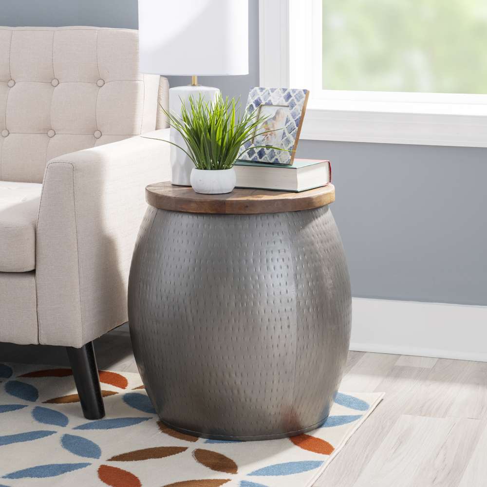 Powell Company - Royce Drum Side Table With Storage Pewter - D1241A21STS veiw 6