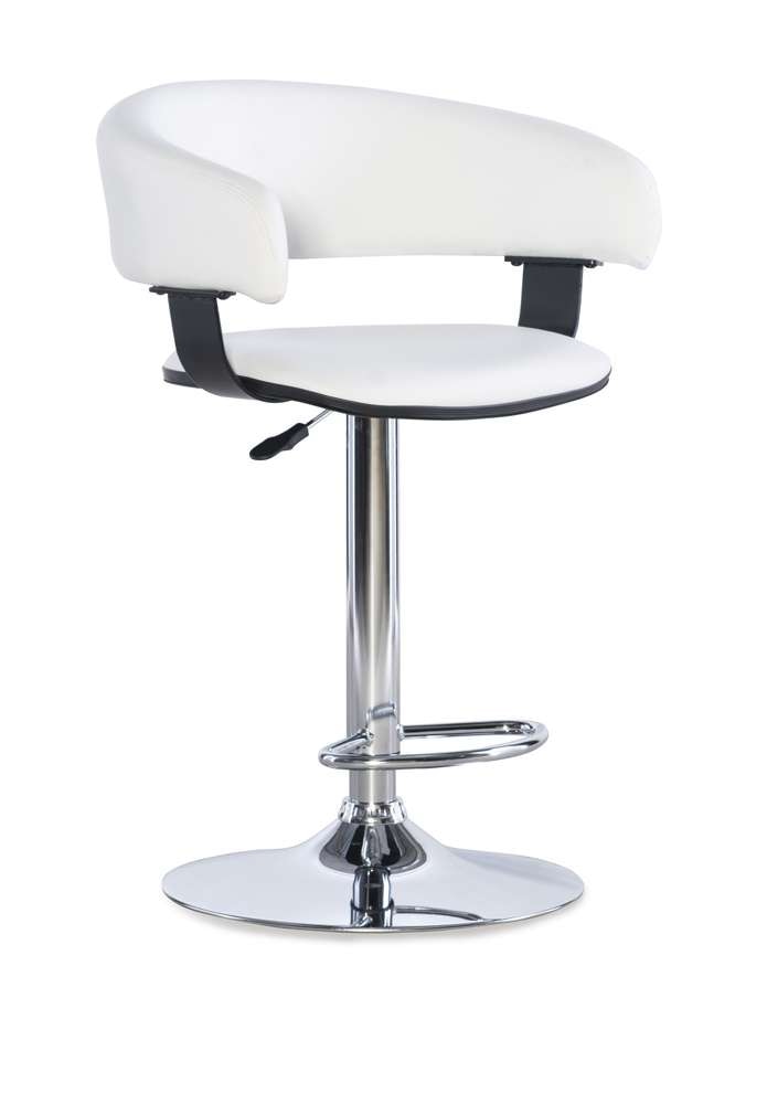 Powell Company - White Faux Leather Barrel & Chrome Adjustable Height Bar Stool - 211-915 veiw 1
