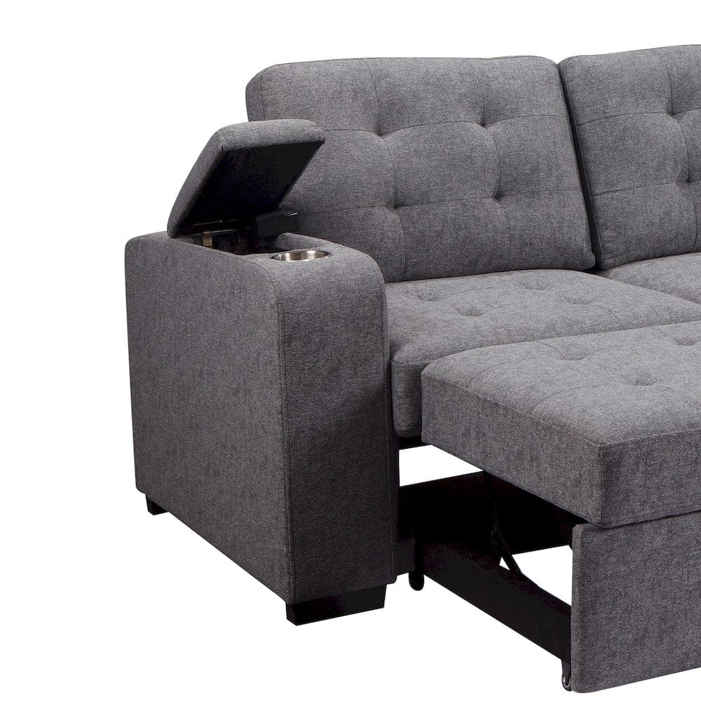 Primo International - Belmont 96 in. Tufted Grey Right Facing Sleeper Sectional with Storage - 58764 view 3