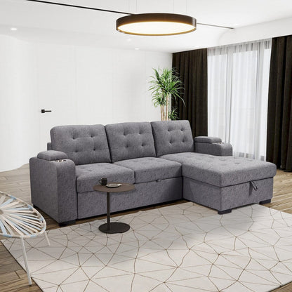 Primo International - Belmont 96 in. Tufted Grey Right Facing Sleeper Sectional with Storage - 58764 view 4