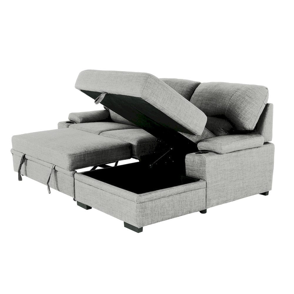 Primo International - Gallo 93 in. Grey 2-Piece Right Facing Sleeper Sofa with Storage & Cupholder - 58941 view 4
