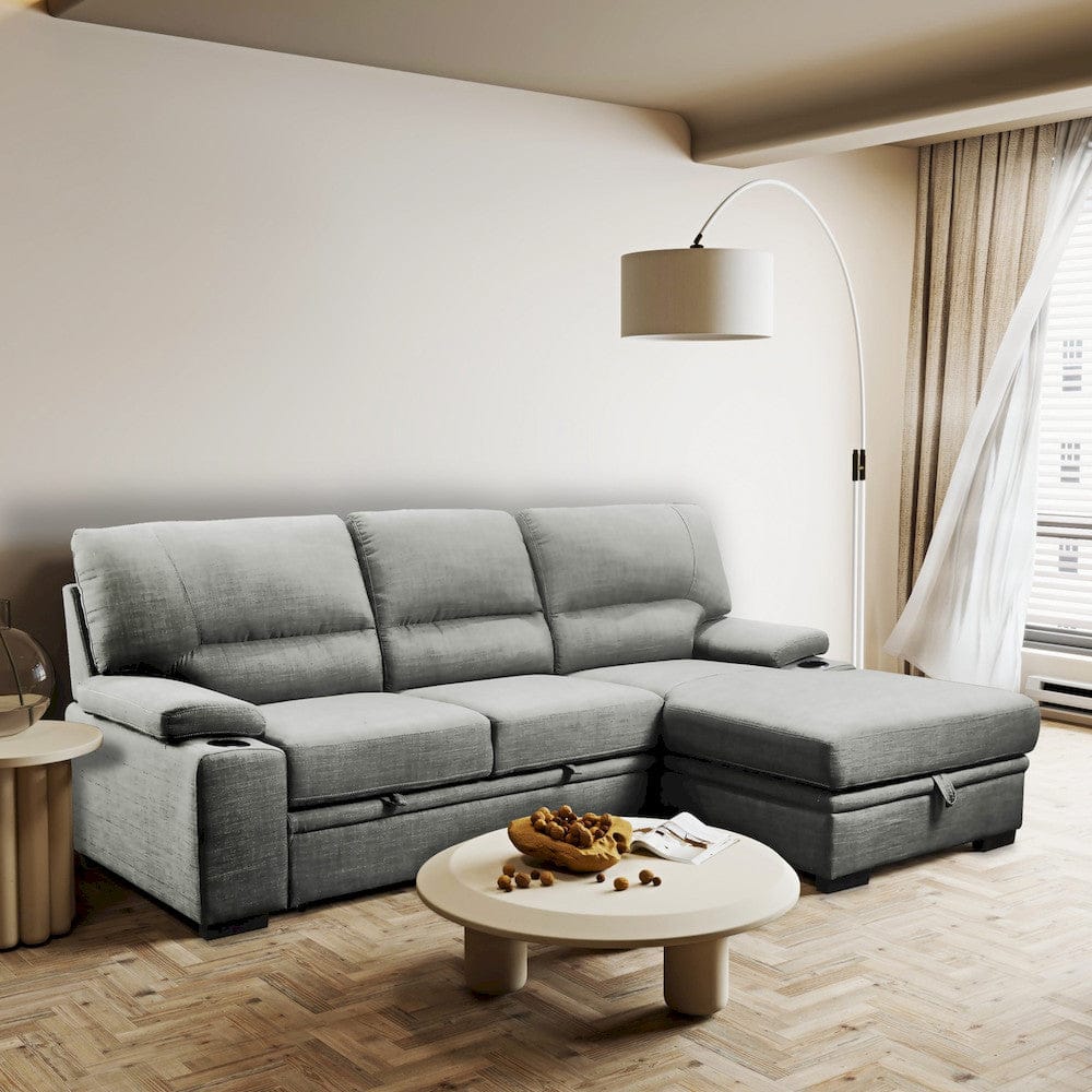 Primo International - Gallo 93 in. Grey 2-Piece Right Facing Sleeper Sofa with Storage & Cupholder - 58941 view 7