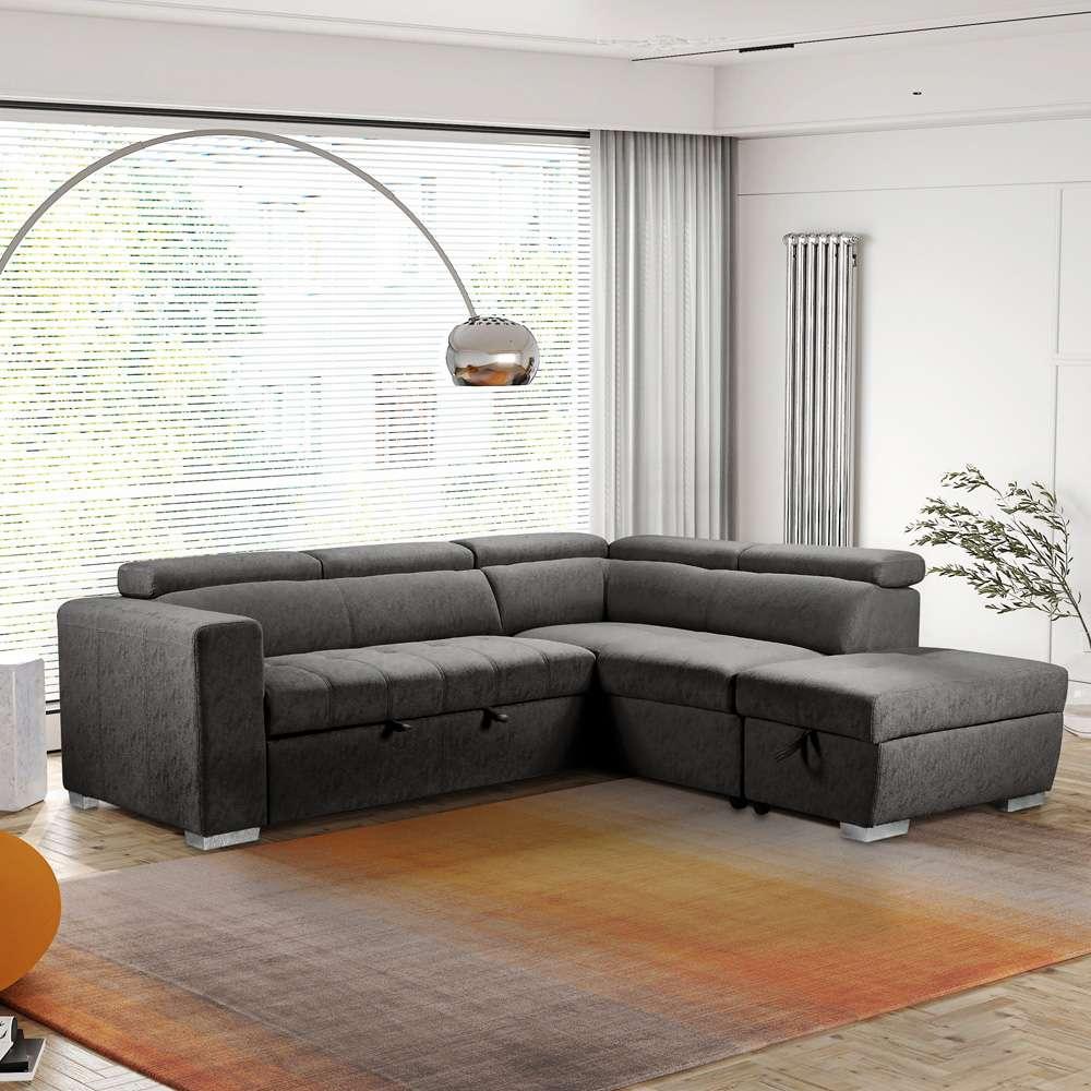 Primo International - Hazell 97 in. 3-Piece Brown Corner Sleeper Sectional with Storage Ottoman / Adj. Backrest - 58943 veiw 6