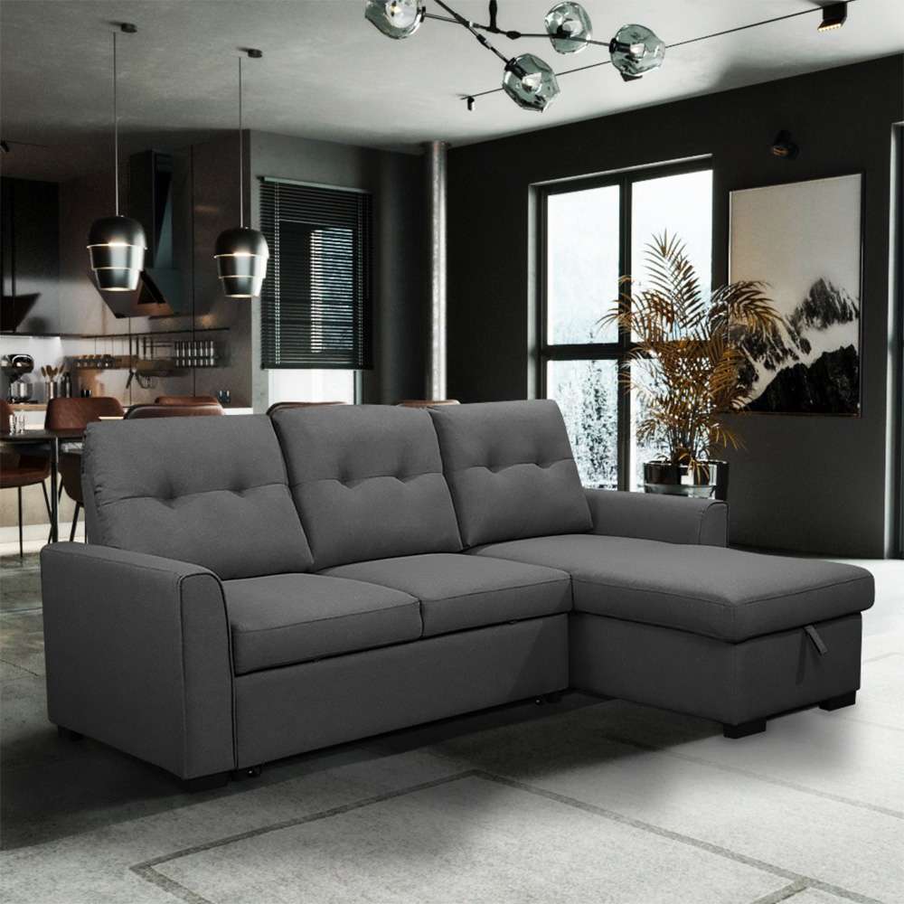 Primo International - Iriving 89 in. Dark Grey Right Facing L-Shaped Sleeper Sectional with Storage - 51188 veiw 4