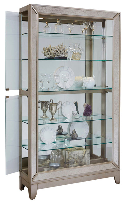 Pulaski - Curios Aged Silver Antique Style 5 Shelf Mirrored Curio Cabinet - 21384 view 2