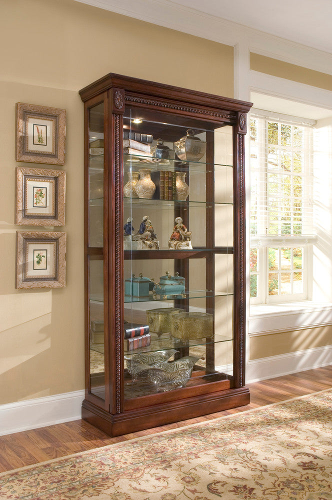 Pulaski - Curios Cherry Brown Lighted Sliding Door 5 Shelf Curio Cabinet - 20485 view 1