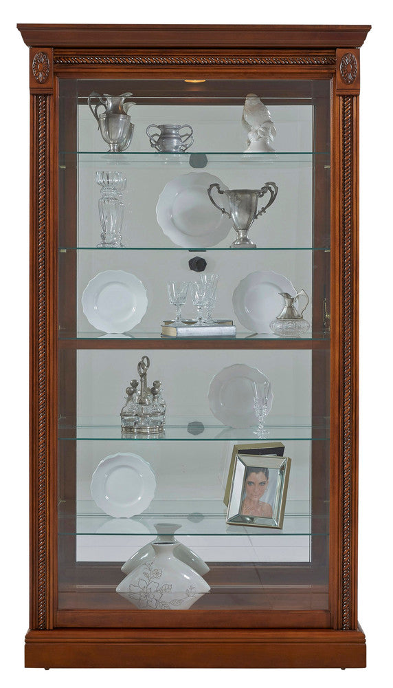 Pulaski - Curios Cherry Brown Lighted Sliding Door 5 Shelf Curio Cabinet - 20485 view 3