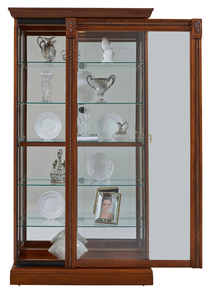 Pulaski - Curios Cherry Brown Lighted Sliding Door 5 Shelf Curio Cabinet - 20485 view 4
